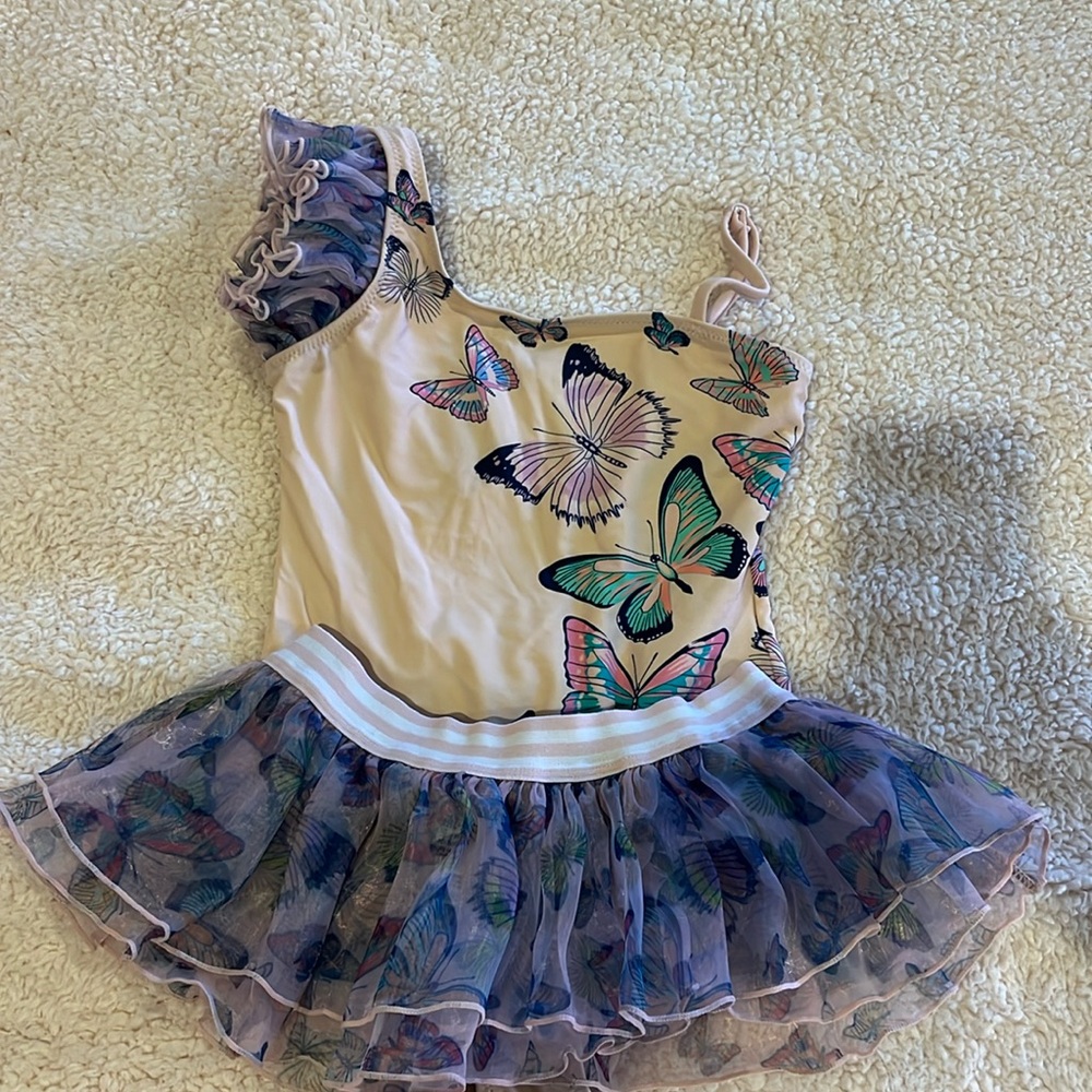 Girls butterfly swim suit with removable skirt